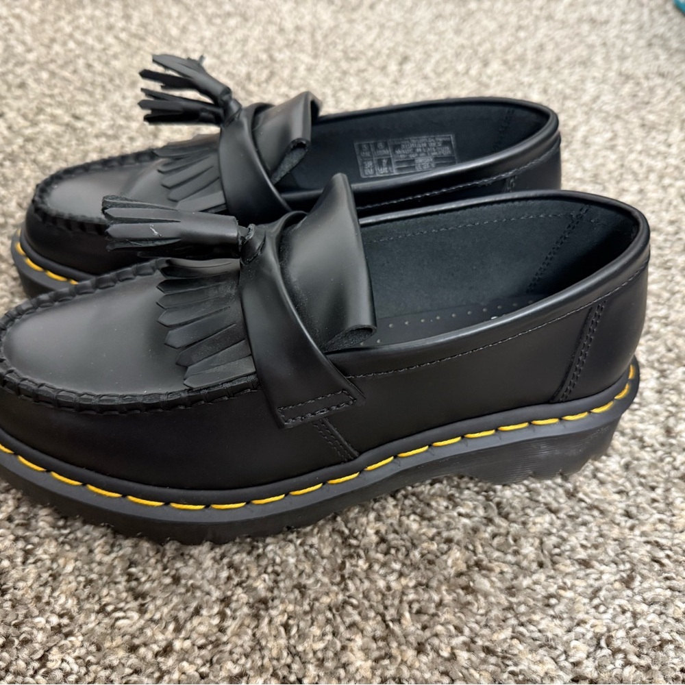 Dr. Martens Black Leather Fringe Loafers Adrian Bex - Picture 2 of 5